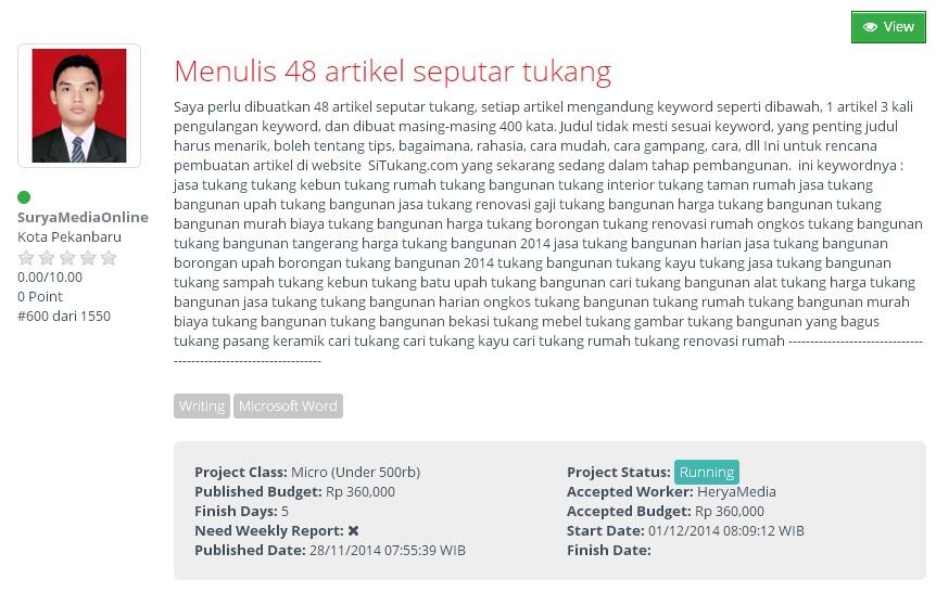 &#91;LOWONGAN FREELANCE&#93; Menulis 48 artikel seputar tukang