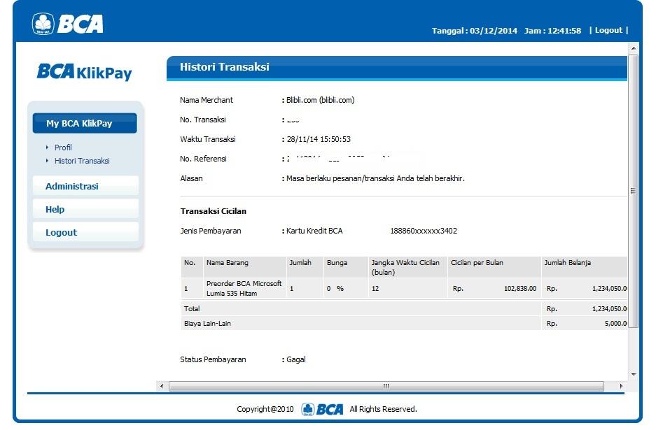 mohon solusi jika mengalami kasus seperti ini,belanja diblibli menggunakan BCAklikpay