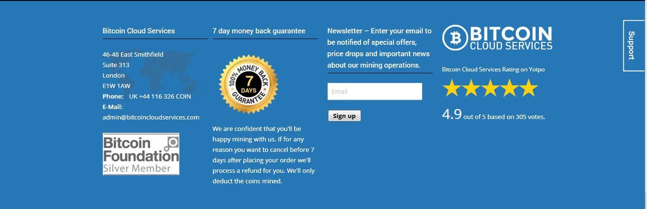 BCS (BitcoinCloudServices) cloud mining from silver member bitcoin foundation