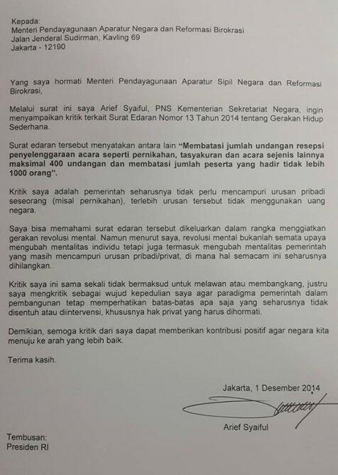 Ini Isi Surat Kritik PNS Soal Undangan Nikah dibatasi 400 Orang Doang