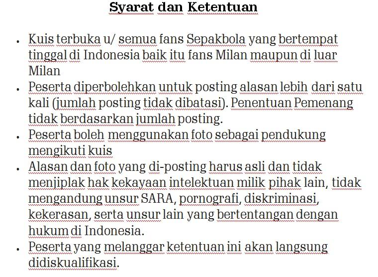 Kuis Ulang Tahun AC Milan via Twitter berhadiah Tas, Jersey, Kaos, Pulsa