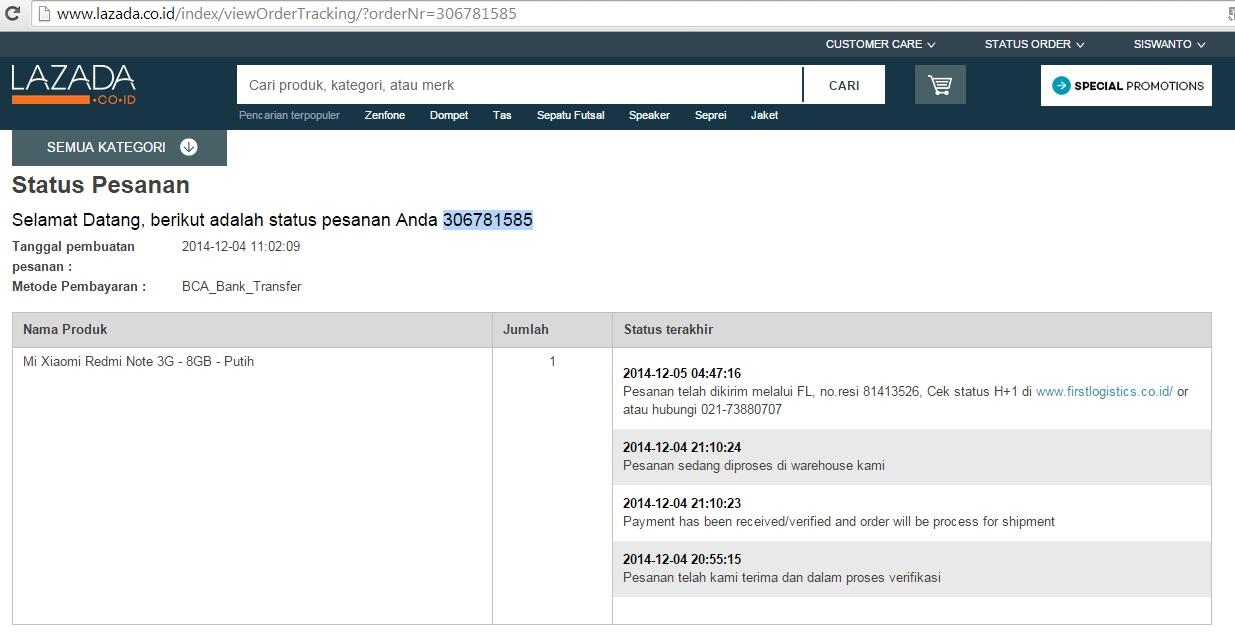 WAS WAS Pesan Barang di Lazada.co.id melalui kurir Firstlogistik