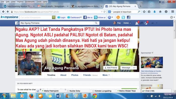 Waspada Aganwati! Akun Palsu di Facebook Mencuri Photo AKP Agung Permana