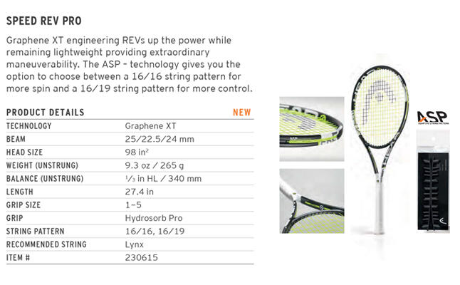 NEW HeAd GRAPHENE sPeEd XT MidpLuS 300 MPA aDApTivE sTrinG PaTTeRn 16 x 19 & 16 x 19