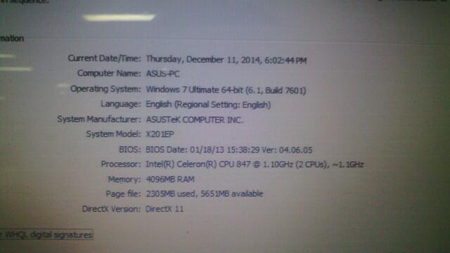 Laptop/Netbook Asus X201EP Slim Mulus Lengkap