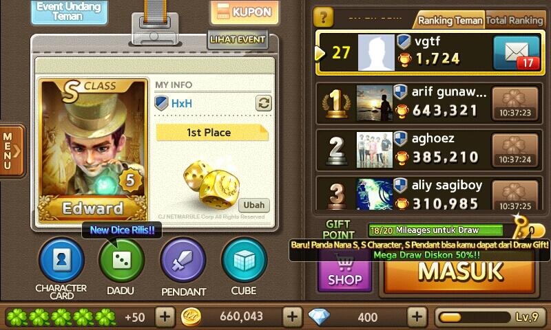 Jual Id/Akun Line Get Rich Siap Tempur,Cristine+Panda Nana S class Dll,Masuk!!!