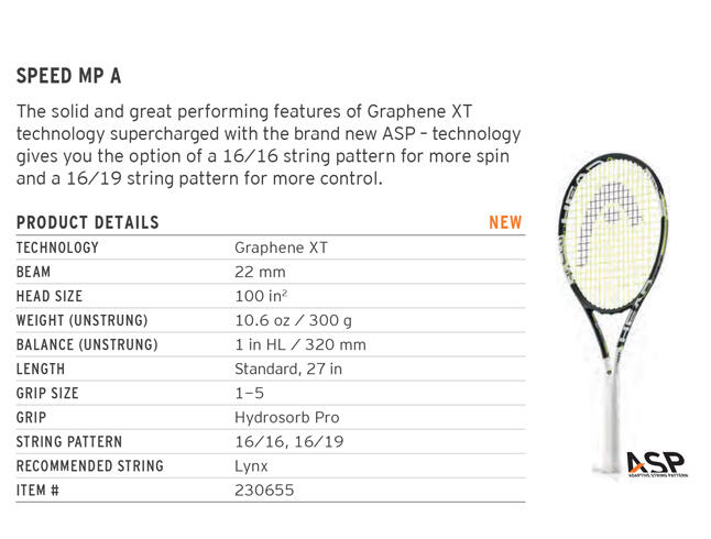 NEW HeAd GRAPHENE sPeEd XT MidpLuS 300 MPA aDApTivE sTrinG PaTTeRn 16 x 19 & 16 x 19