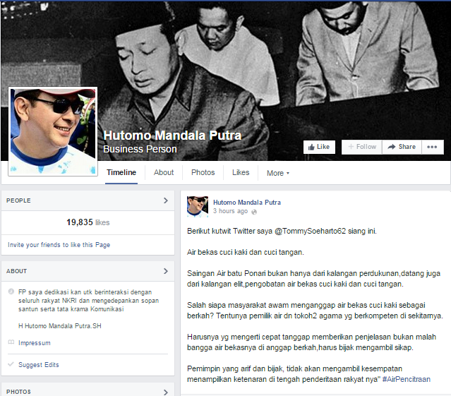 &#91;Soal Air Cucian Kaki&#93; Tommy Soeharto Kritik Keras Jokowi