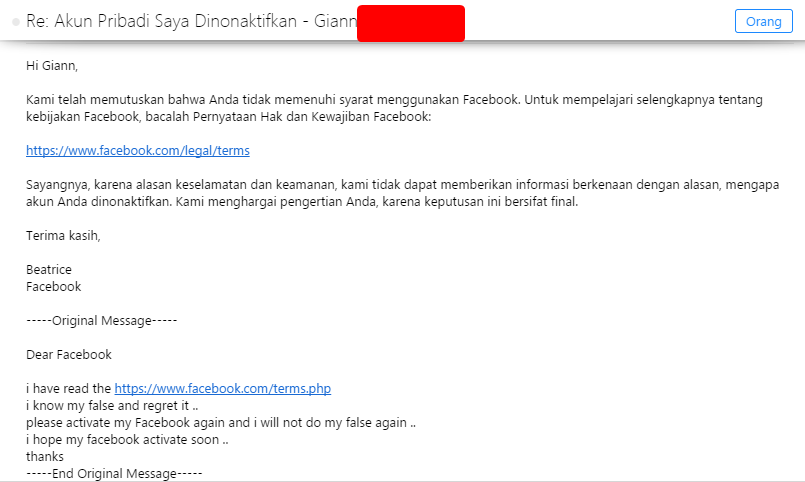 Akun Pribadi Saya Dinonaktifkan - Facebook