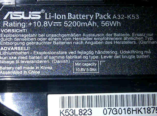 WTS baterai ORIGINAL ASUS kompatibel dengan tipe A31-K53, A32-K53, A