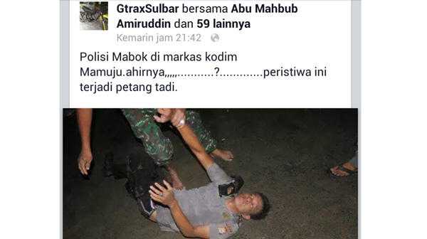 Beredar Foto Oknum Polisi Mabuk Diamankan TNI di Facebook