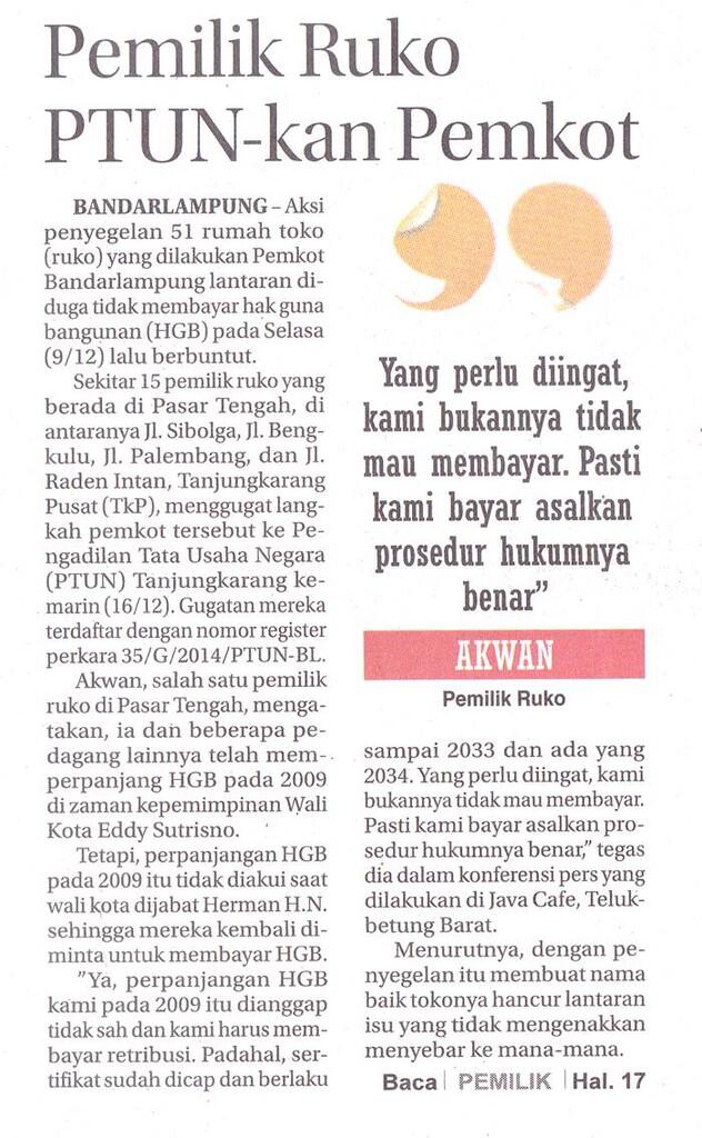 Pemerintah kota Bandar Lampung Dilaporkan ke Mendagri dan Digugat ke PTUN