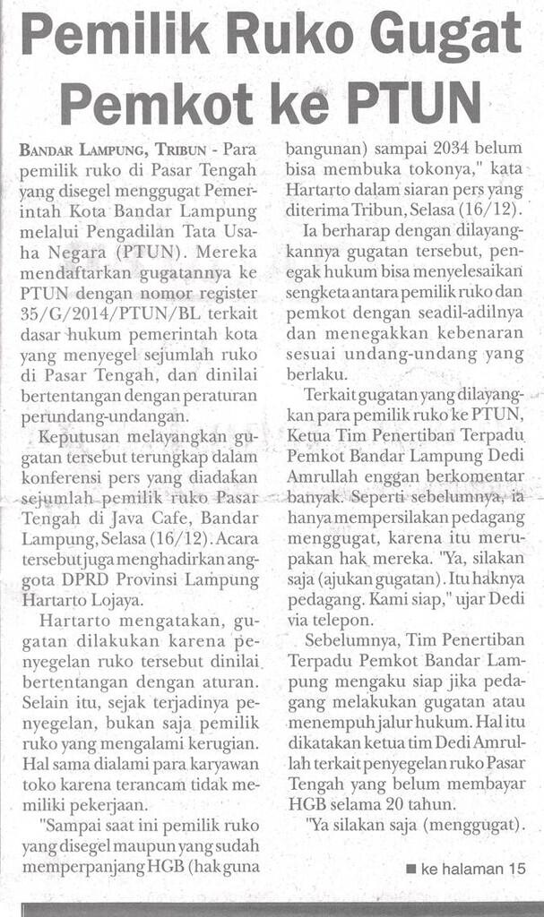 Pemerintah kota Bandar Lampung Dilaporkan ke Mendagri dan Digugat ke PTUN