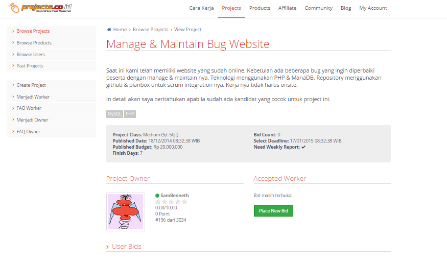 &#91;LOWONGAN FREELANCE&#93; Manage &amp; Maintain Bug Website (budget Rp 20jt)