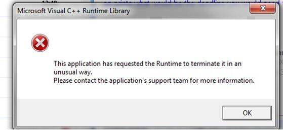 This application runtime to terminate. This application has requested the runtime to terminate it in an unusual way как исправить.