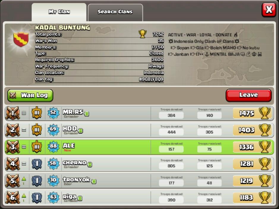 Clan KADAL BUNTUNG Clash of Clans