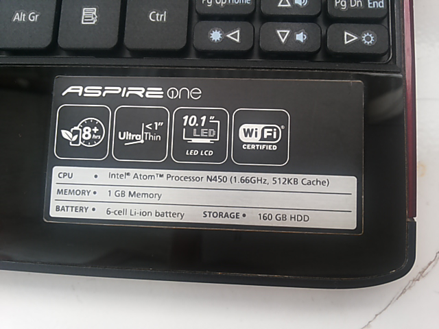 NETBOOK ACER ASPIRE ONE 532 INTEL ATOM N450 1GB/160GB BANDUNG