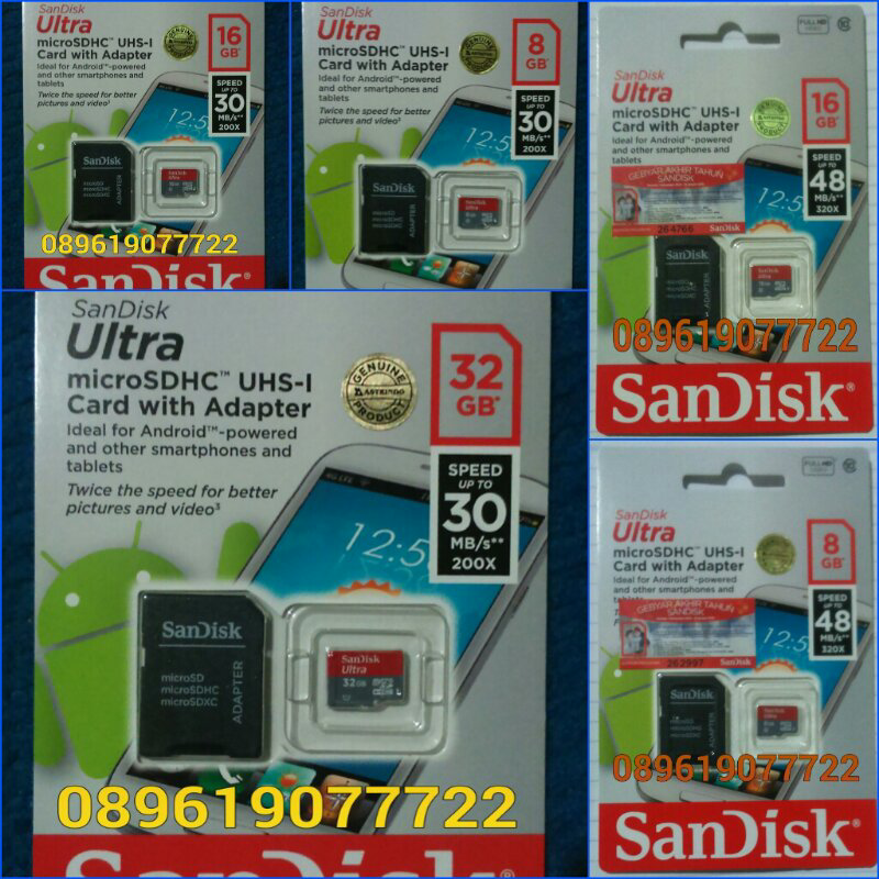Microsd Sandisk Ultra 8,16,32gb Class10 30mb/s, 48mb/s - DIY, Kirim2 Oke