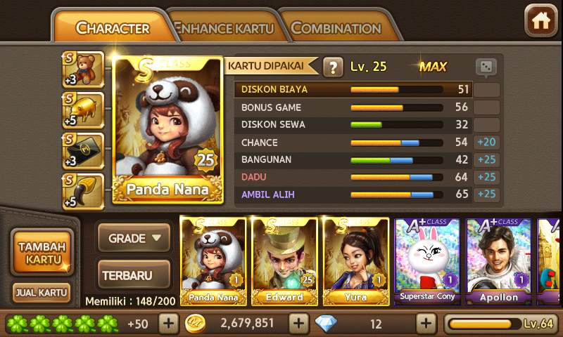 LINE Get Rich akun dewa (panda nana, edward S max, Pendant S semua) Harga Pensiun