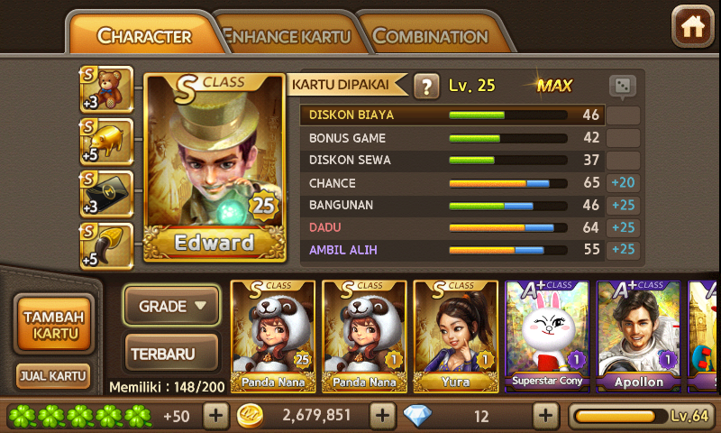 LINE Get Rich akun dewa (panda nana, edward S max, Pendant S semua) Harga Pensiun