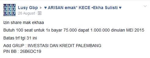 need info! PENIPUAN SKALA BESAR MODUS INVESTASI DAN KREDIT PALEMBANG, JAMBI MASUK!! 