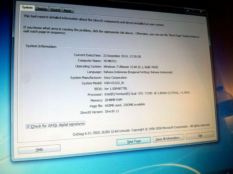 SONY VAIO VGN-CR323 WHITE MULUS