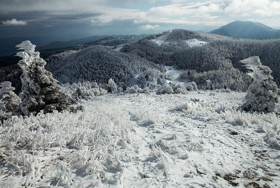 Formasi Es Kabut Beku Spektakuler di Slovenia