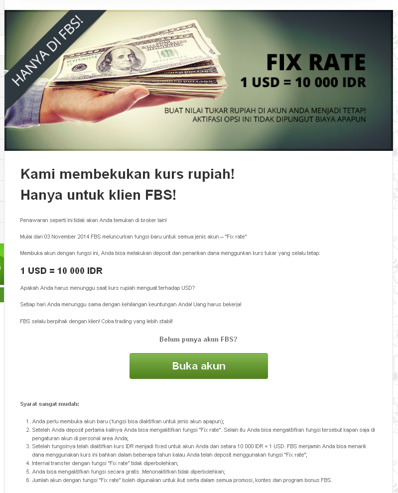 FBS FOREX BROKER ----- NILAI DEPOSIT &amp; WITHDRAWL FIX RATE $1 = RP.10.000