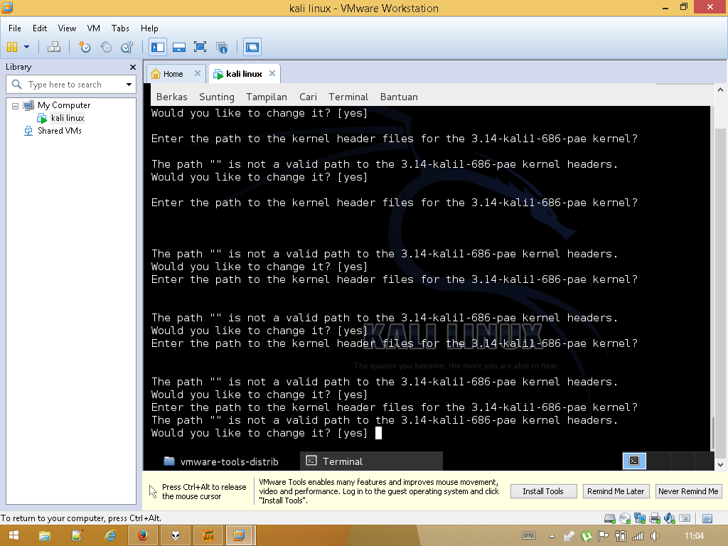 What The Hell ? Kali Linux error ketika aye install vmware tool