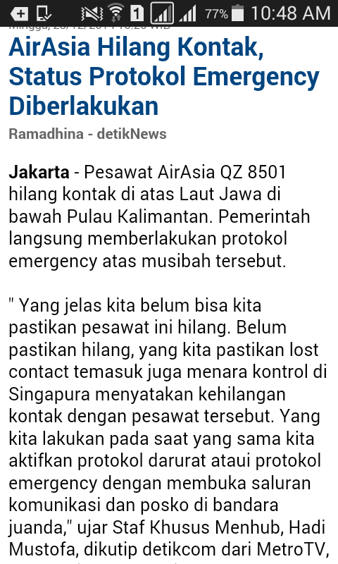 Pesawat Airasia 8501 hilang (surabay-singapore)