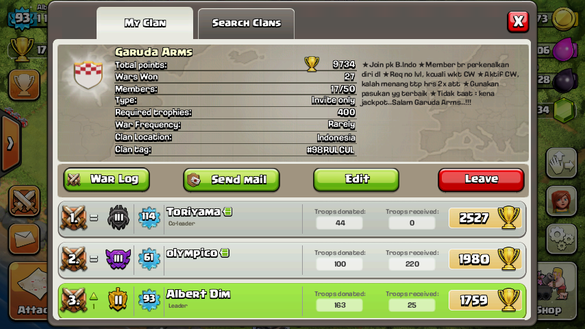 Join &quot;Garuda Arms&quot; yok bagi yg main Clash of Clans