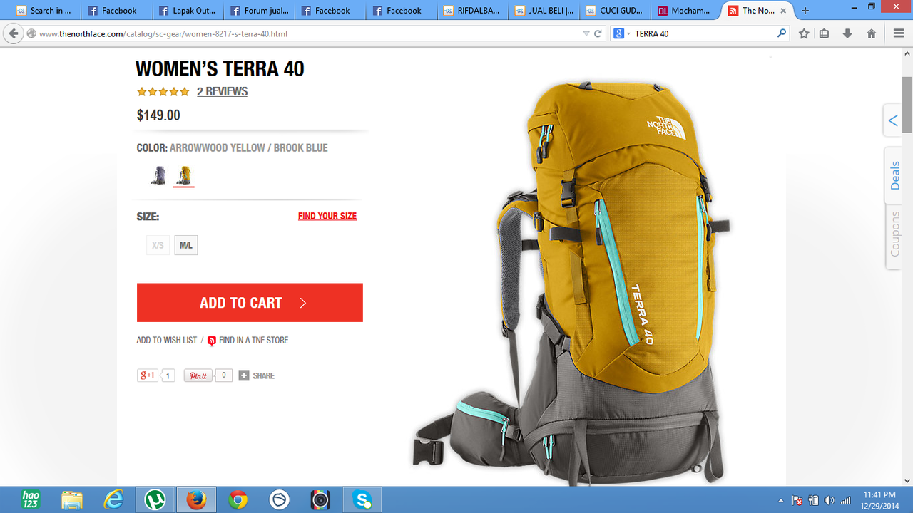 BNWT CARRIER TNF THE NORTH FACE TERRA 40 SERI 2014 GOLD LANGKA DAN MURAH