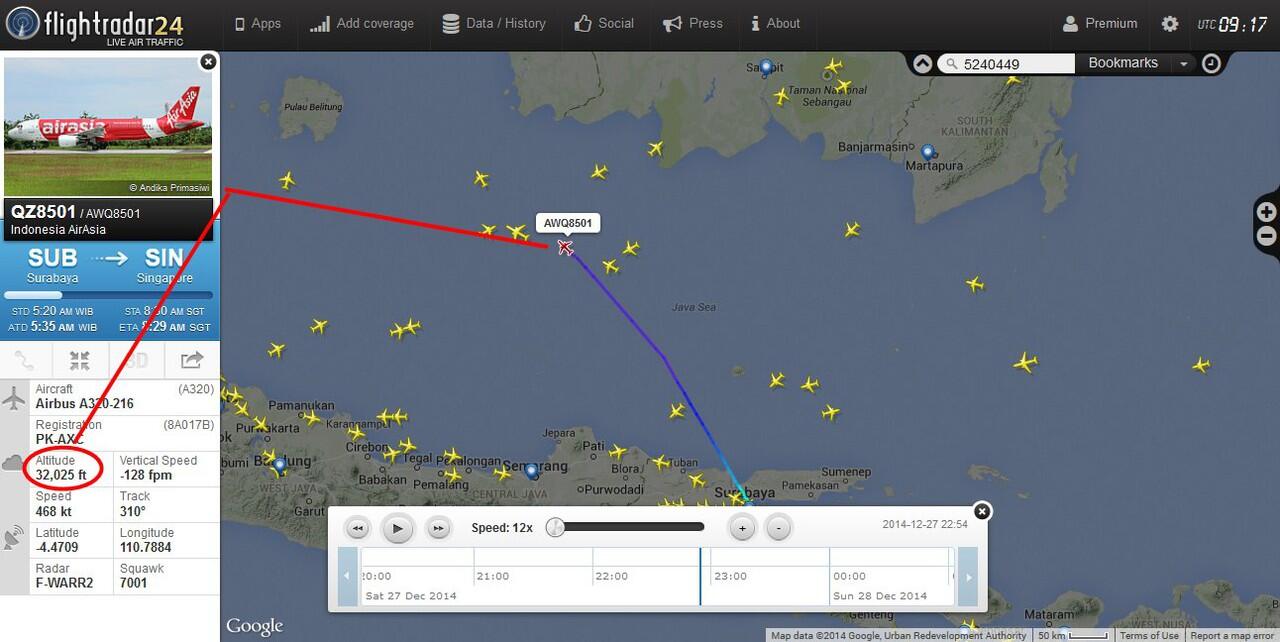 JEJAK AIR ASIA QZ8501 lewat Data History FlightRadar 