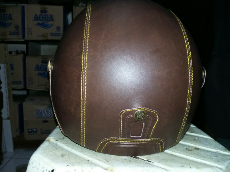 Helm Bogo Hand Made Keren Berlapis Kulit Warna Coklat