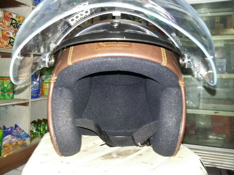 Helm Bogo Hand Made Keren Berlapis Kulit Warna Coklat