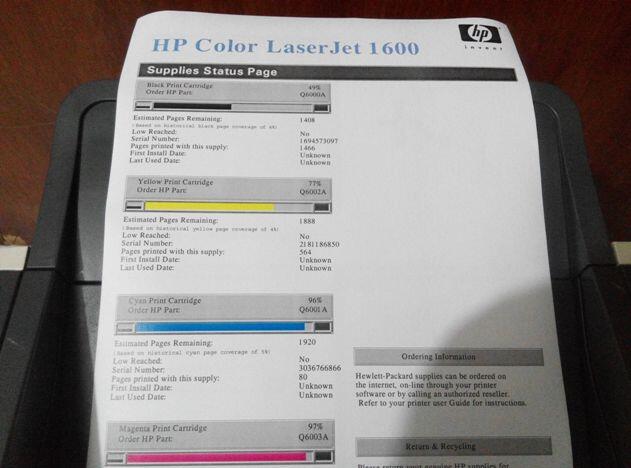 Printer Laser Warna HP 1600 Toner Ori ada yang masih 97%