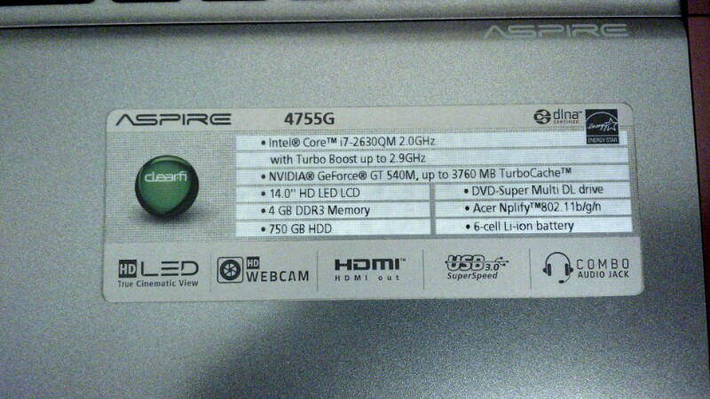 WTS Acer ASPIRE 4755g merah, Core i7, Kondisi 99%