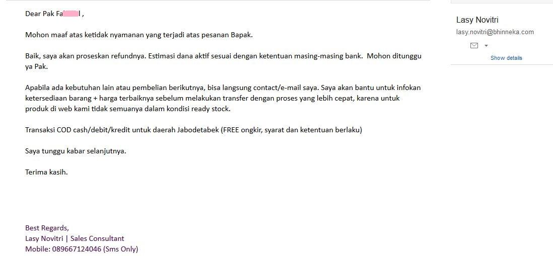 Surat terbuka utk Bhinneka: Mohon kembalikan dana saya.