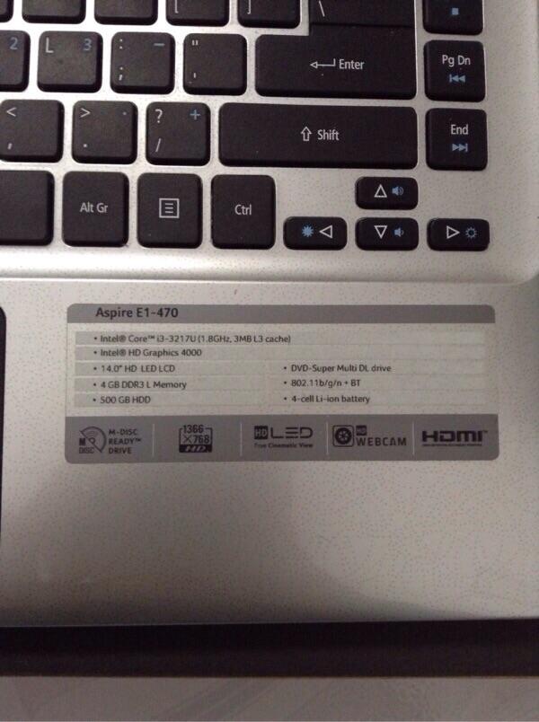 Laptop acer aspire E1-470, Core i3, Ram 4Gb