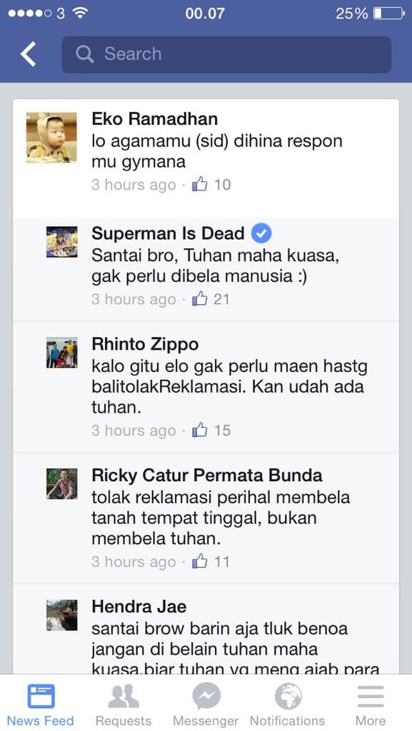 Superman Is Dead (SID) posting hal berbau SARA di fan page resminya gan !