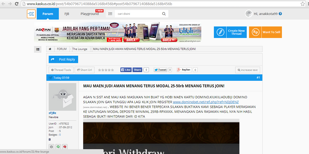 KasKus Udah Boleh Bikin Thread Judi Ya?