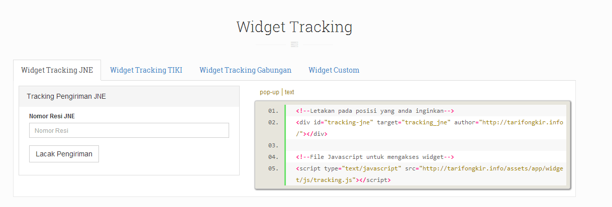 Widget Ongkos Kirim dan Widget Tracking JNE TIKI dan POS