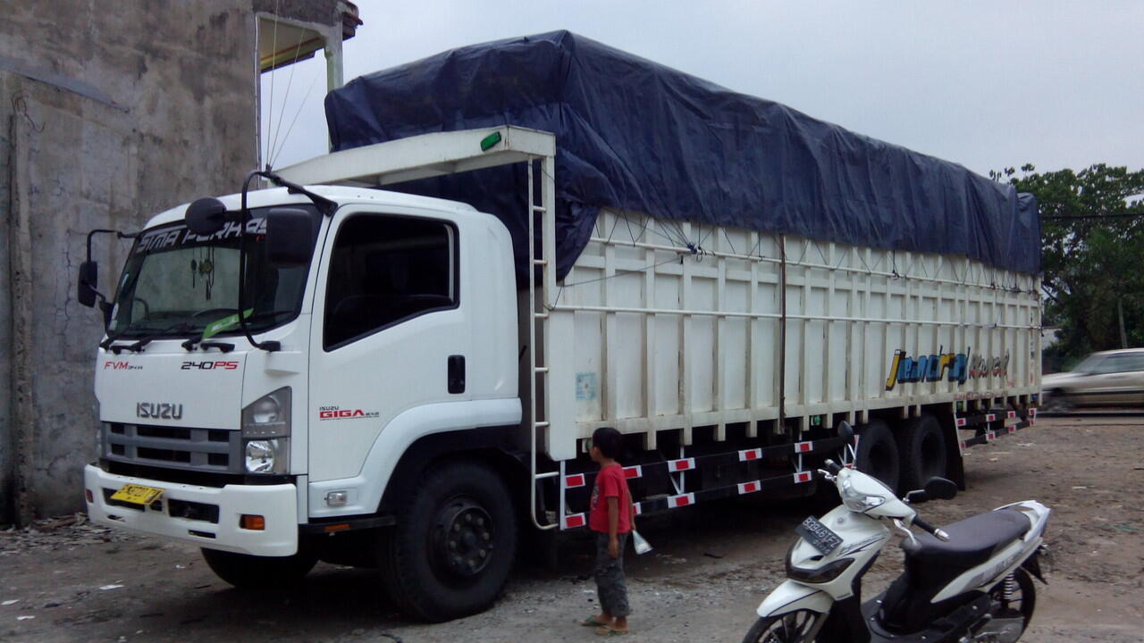 Jasa sewa truk double 6 roda 120ps box dan bak kayu