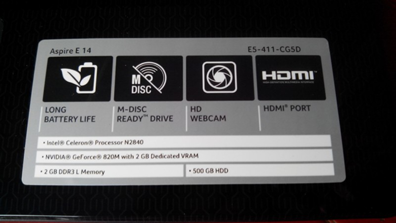 ACER GAMING E5-411-CG5D / E5-411G N2840/GT820M/500/2GB