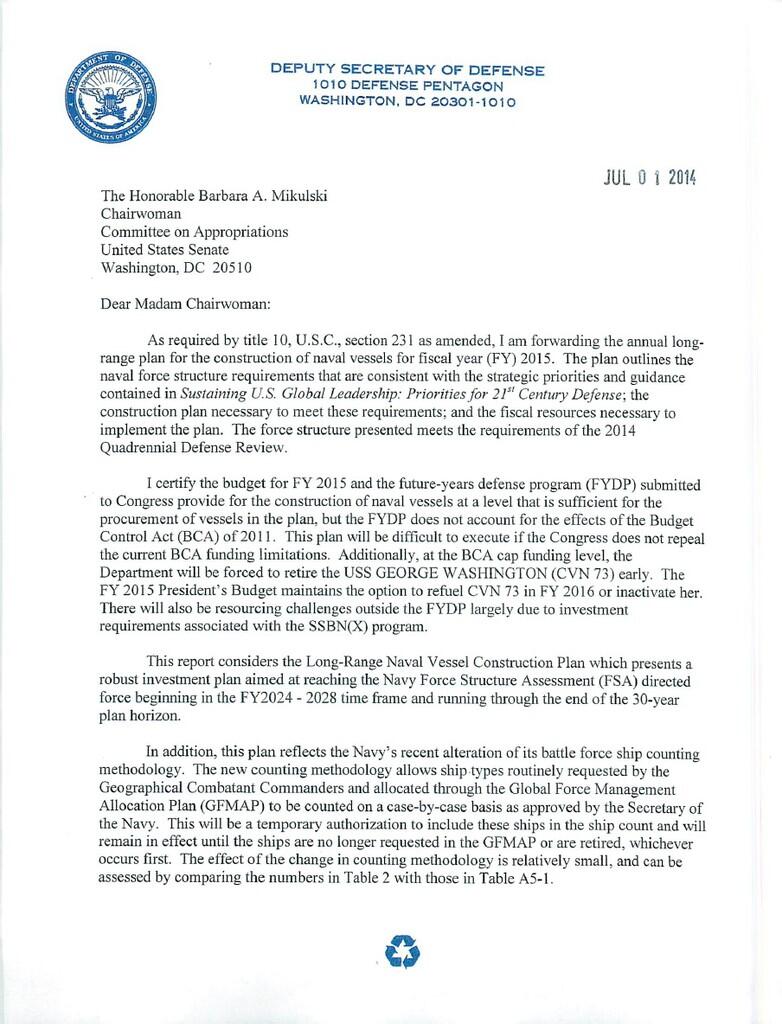 &#91;BWK&#93; Document: Navy’s 30-Year Shipbuilding Plan for Fiscal Year 2015 