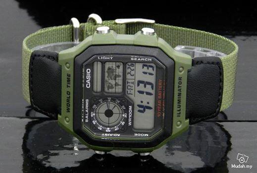 Casio Ae-1200WHB Ori Jam Tangan Dengan Tali Kanvas Army Murah