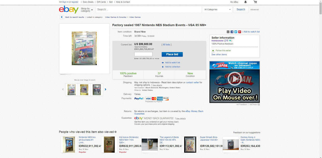 &#91;GAMER MASUK SINI&#93; Sampai Jumat Besok Lelang Game di Ebay Tembus U$99,600.00
