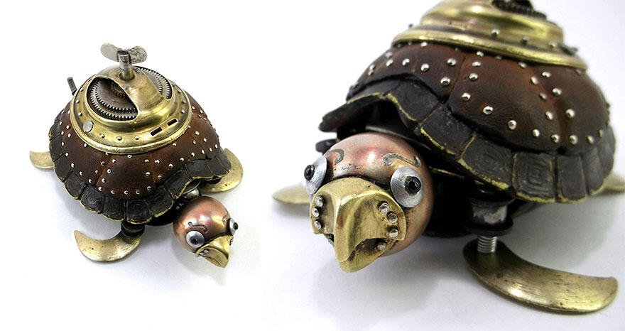 Logam dan Besi Tua Daur Ulang Bisa Jadi Hewan Steampunk Keren