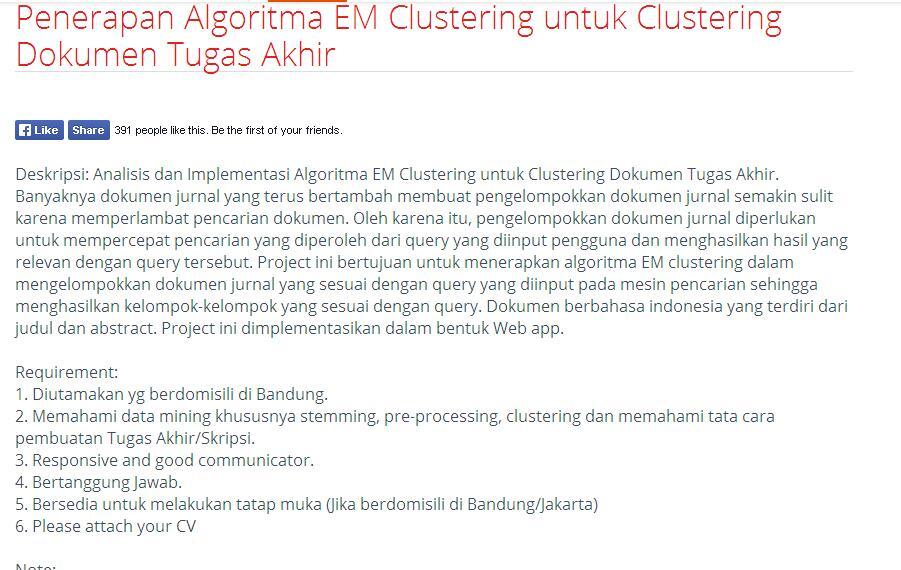 &#91;LOWONGAN FREELANCE&#93; Penerapan Algoritma EM Clustering untuk Clustering Dokumen Tugas
