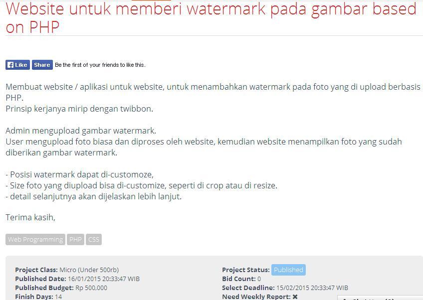 &#91;LOWONGAN FREELANCE &#93; Website untuk memberi watermark pada gambar based on PHP